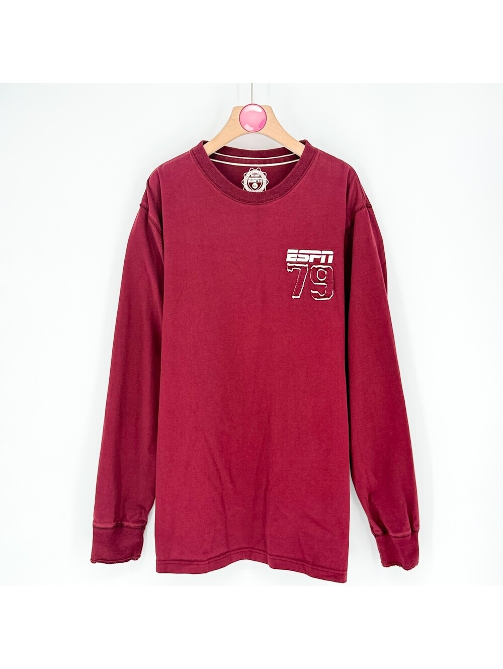 ESPN 79 Long Sleeve Graphic Shirt Distressed Logo Sportswear Maroon Mens XLβ